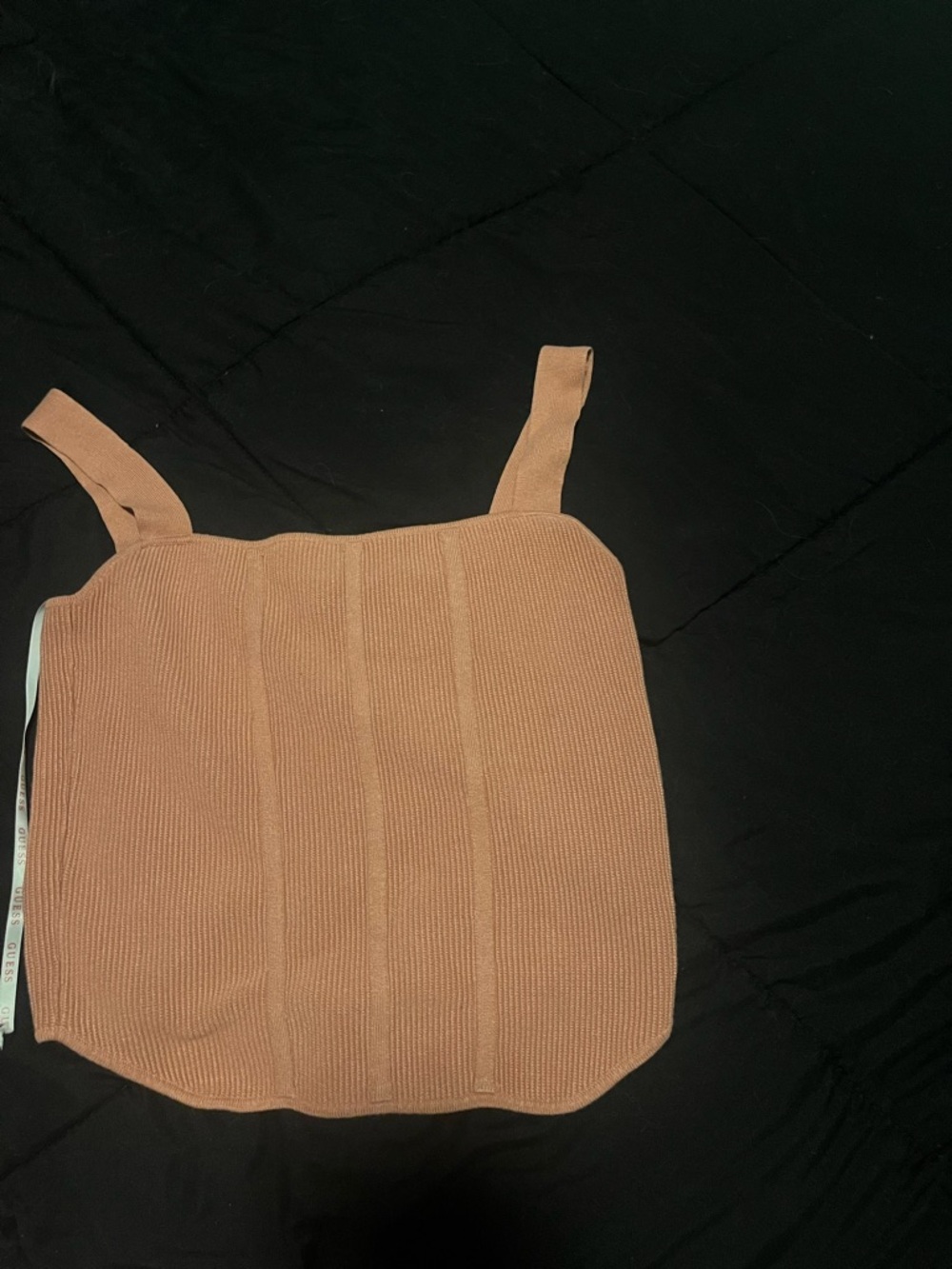 Guess Ribbed Knit Square Neck Tank Top - Rust/Tan